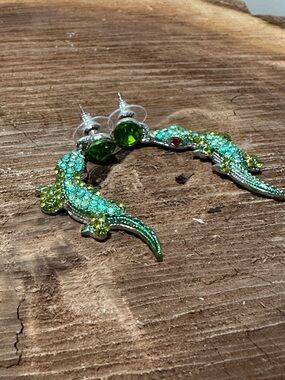 Green Crystal Lizard Drop Earrings - Women Jewelry